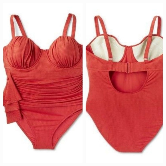 Rhode Red Embossed Dot Ruffle Medium Coverage One Piece Swimsuit - RHODE - Picture 2 of 13